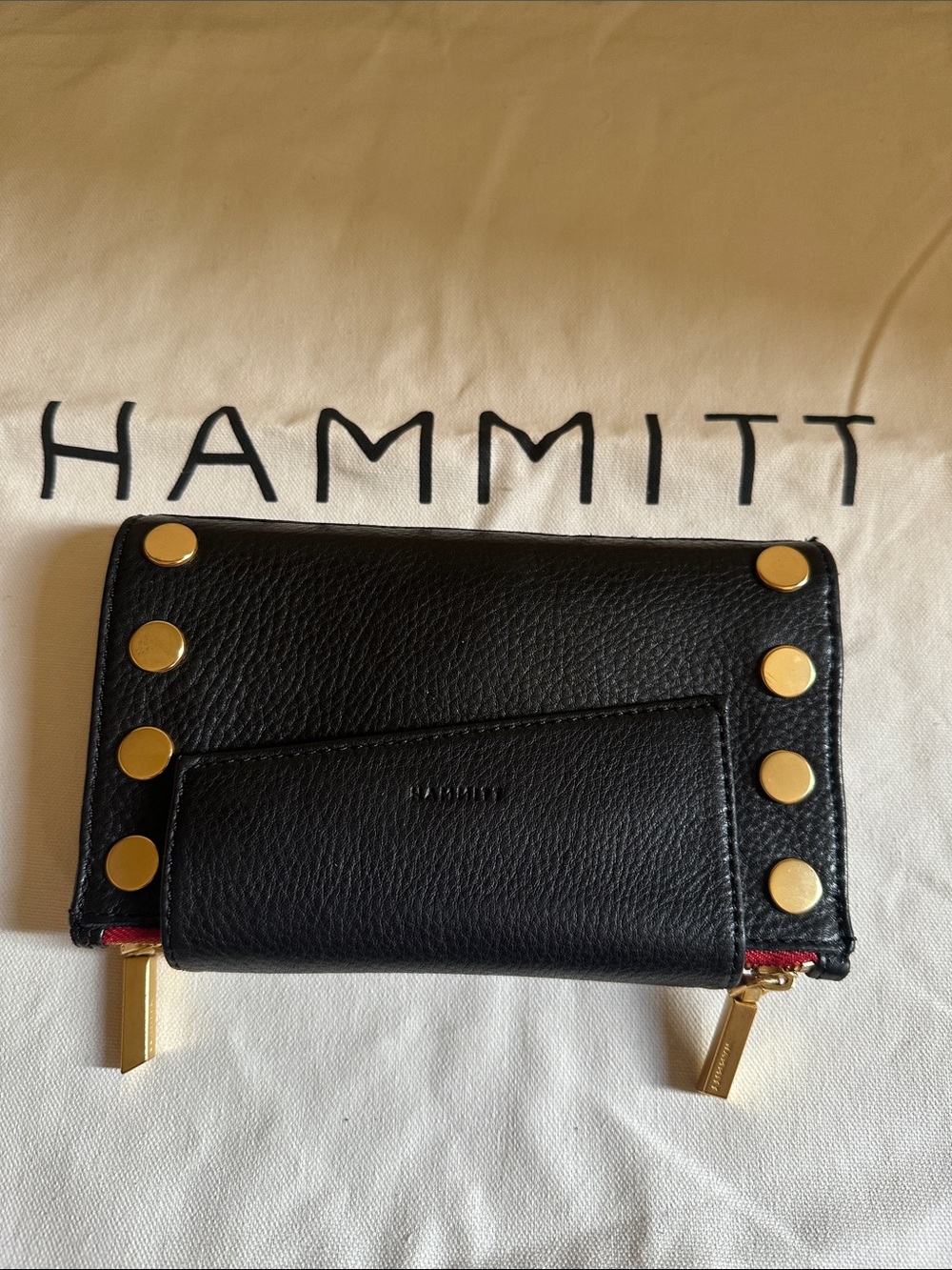 Hammitt Levy in Black/ Brushed Gold Red Zip - Picture 2 of 5